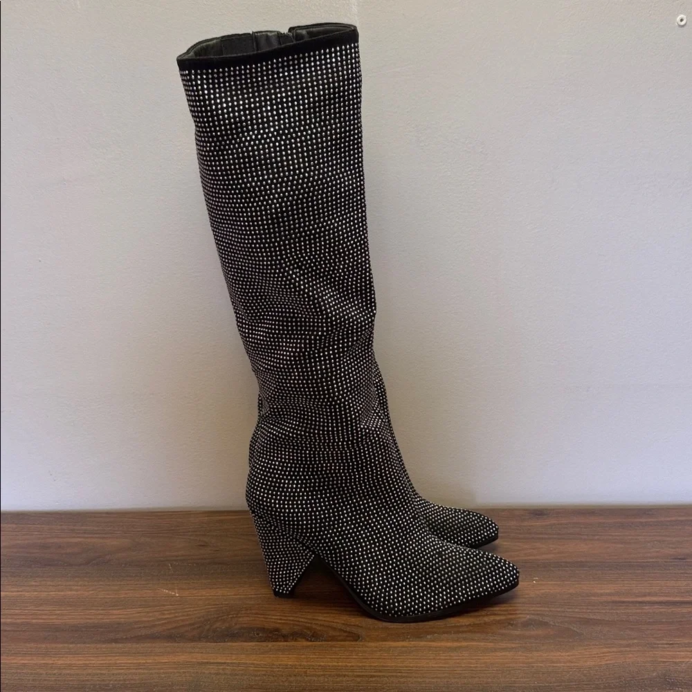 Ashro Black and Silver Textured Over The Knee Boot